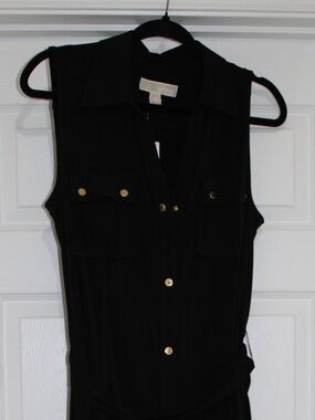 MICHAEL Michael Kors Black Sleeveless Maxi Shirt Dress with Gold Buttons